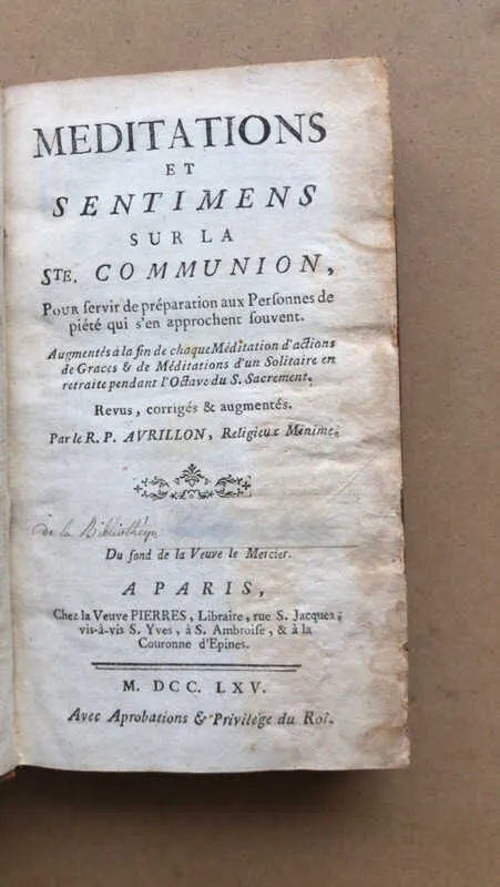 Meditations Et Sentimens Sur La Ste Communion- Avrillon (ñ2)
