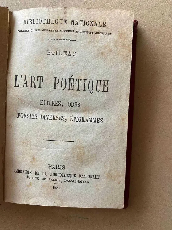 L`art Poetique. Epitres. Odes Poesies Diverses- Boileau (A1)