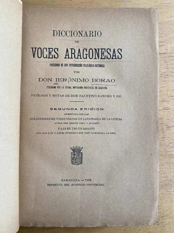 Diccionario De Voces Aragonesas - Borao, Jeronimo (f3)