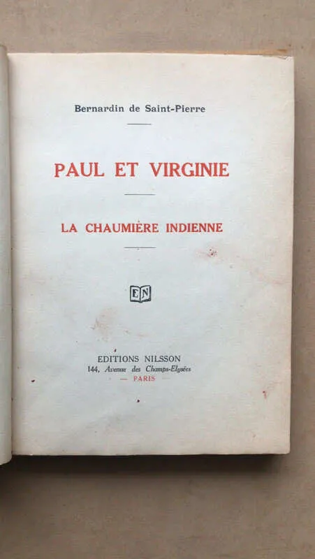 Paul Et Virgine. La Chaumiere Indienne - De Saint Pier (cc3)