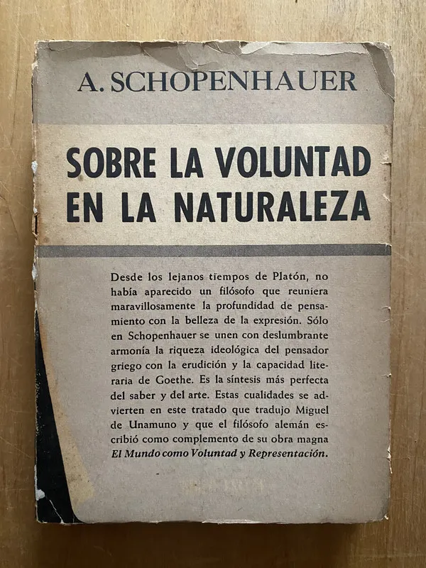 Tapa de Sobre la voluntad en la naturaleza - Schopenhauer, (2q1)
