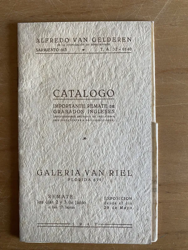 Tapa de Catalogo remate de grabados ingleses- Galeria Van Riel (2v2
