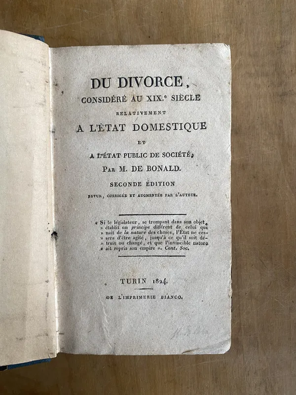 Du divorce considere au xix siecle - De Bonald, (a5)