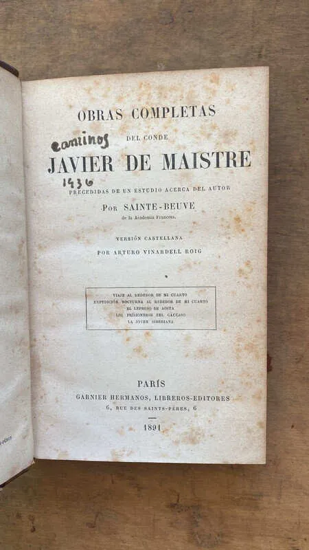 Obras Completas De Javier De Maistre - De Maistre (hh4)
