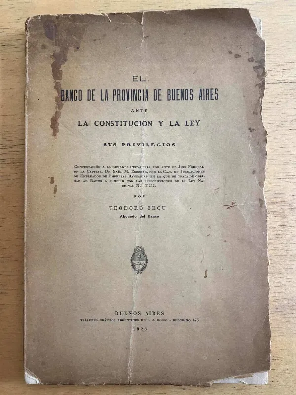 El Banco De La Provincia De Buenos Aires Ante- Becu (g7)