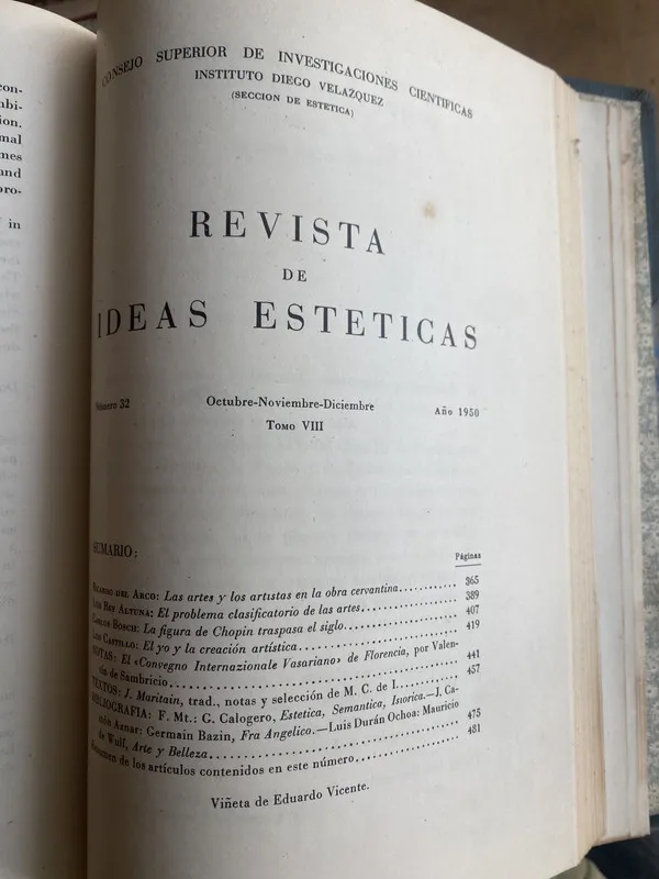 Tapa de Revista de ideas Esteticas - Instituto Diego Velazquez (b0)