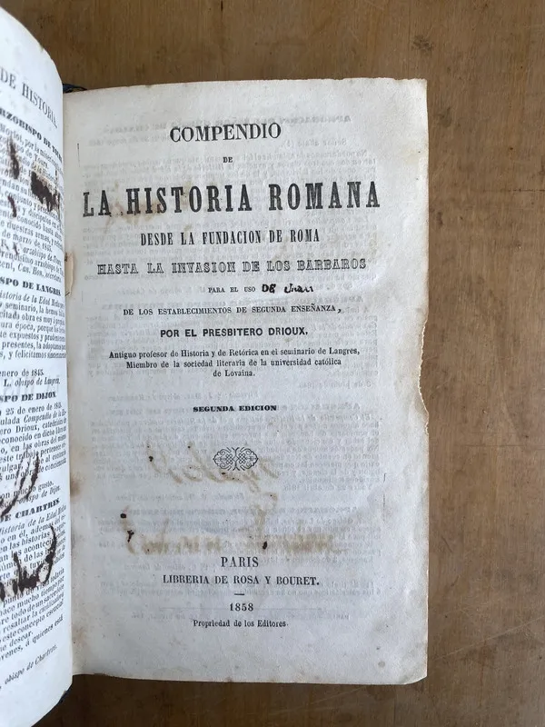 Tapa de Compendio de la historia romana - Presbitero Drioux (JJ3)