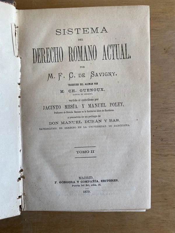 Sistema del derecho romano actual II - De Savigny, (3m3)