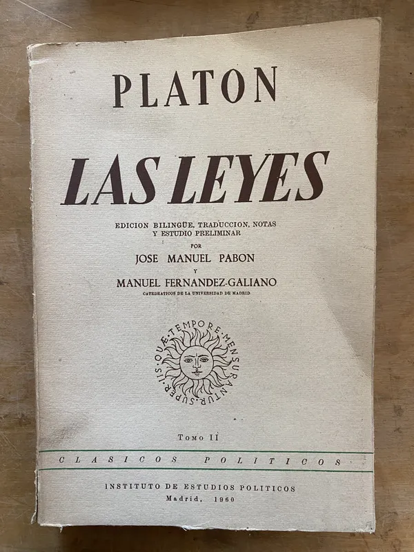 Tapa de Las Leyes Tomo II - Platon (bb1)