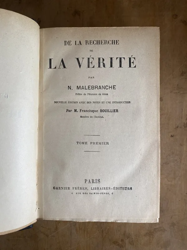Tapa de De la recherche de la Verite - Malebranche (zz1)