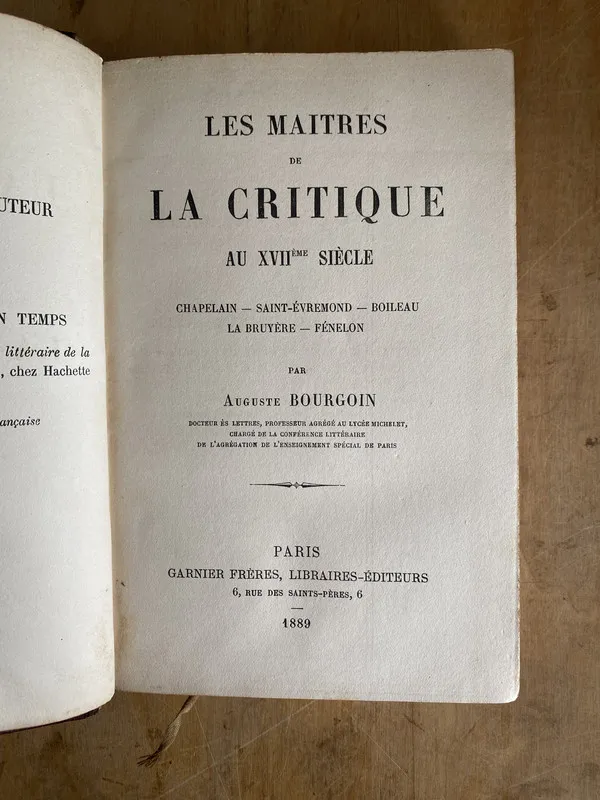 Les maitres de la critique au XVII Siecle - Bourgoin (zz1)