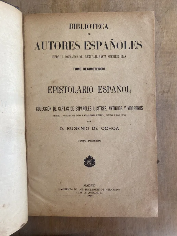 Epistolario español Tomo primero - De Ochoa Eugenio (q6)