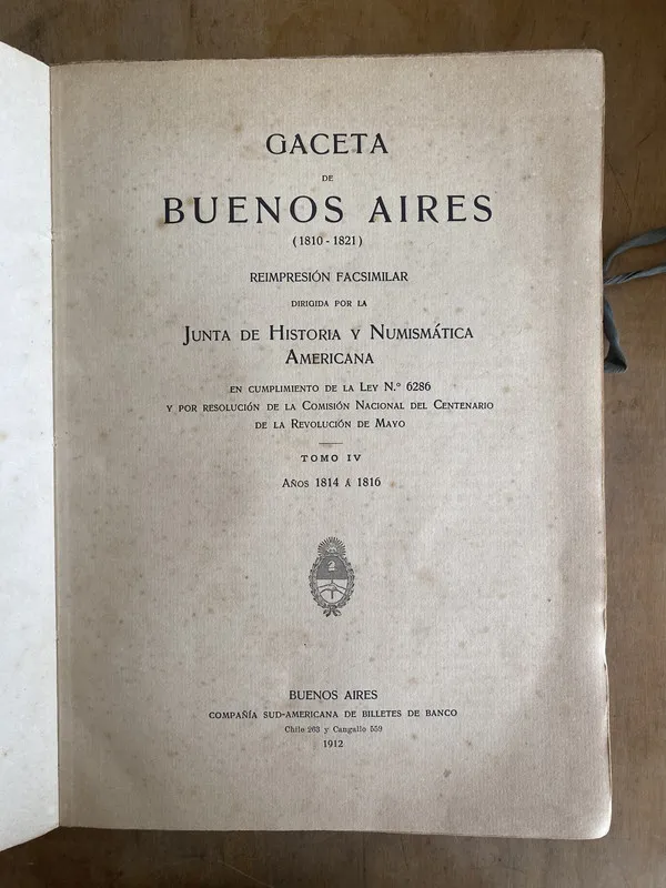 Reimpresion facsimilar - Gaceta de Buenos Aires IV (t6)