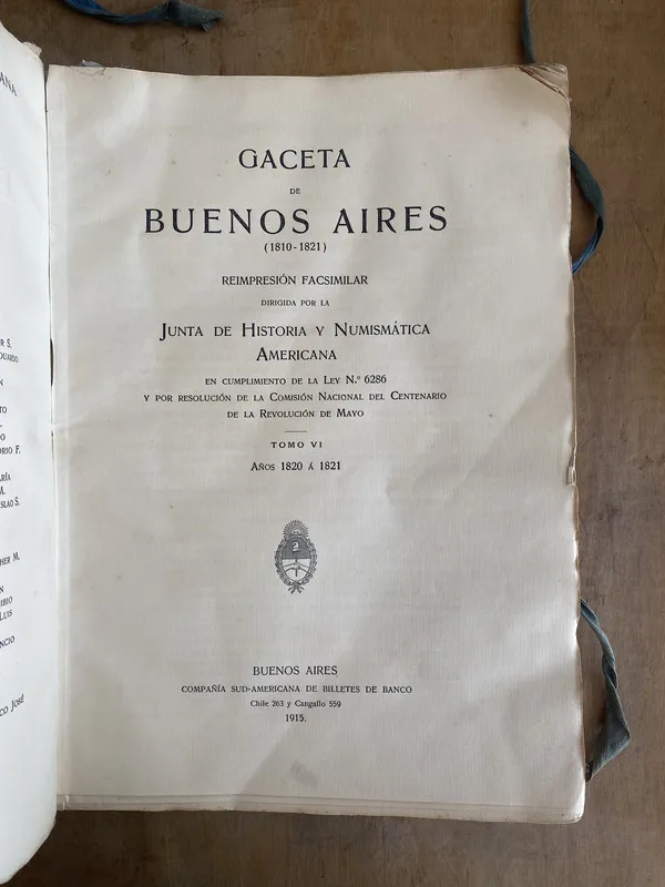 Reimpresion facsimilar - Gaceta de Buenos Aires VI (t6)