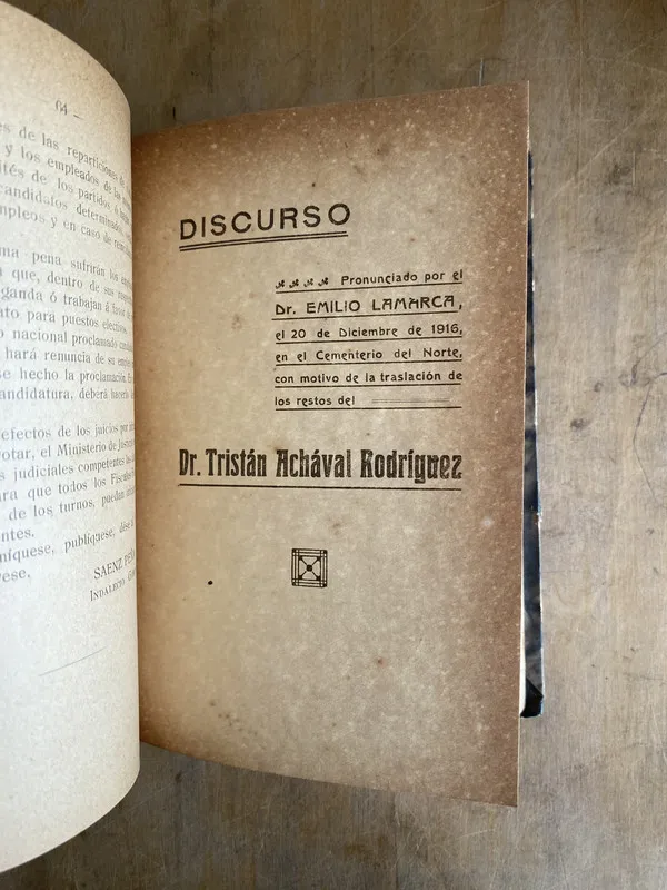 Tapa de Discurso pronunciado por Dr. Emilio Lamarca 1916 (r2)