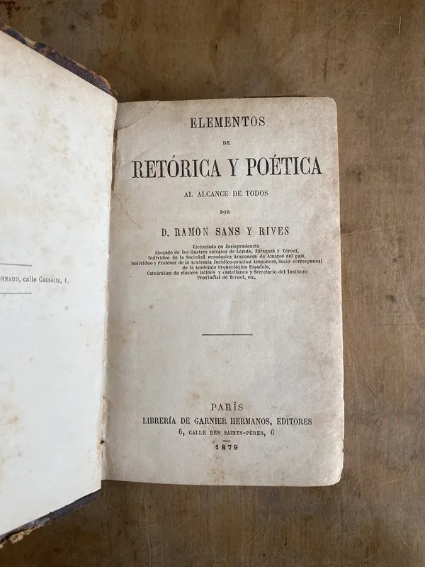 Tapa de Elementos de Retorica y poetica al alcanc- Sans y Rives (r1