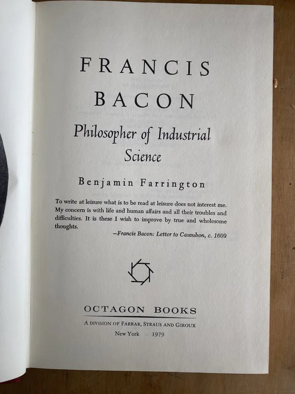Francis Bacon. Philosopher of Industrial – Farrington (ñ5)