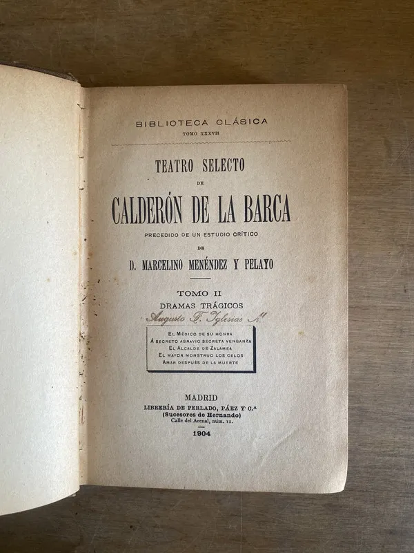 Tapa de Teatro selecto de Calderon de la Barca (3j6)