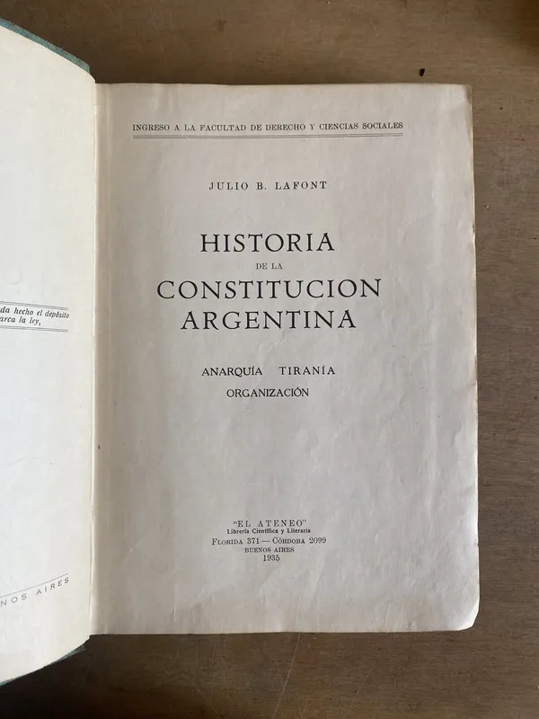 Tapa de Historia de la constitucion argentina - Lafont (3h3)