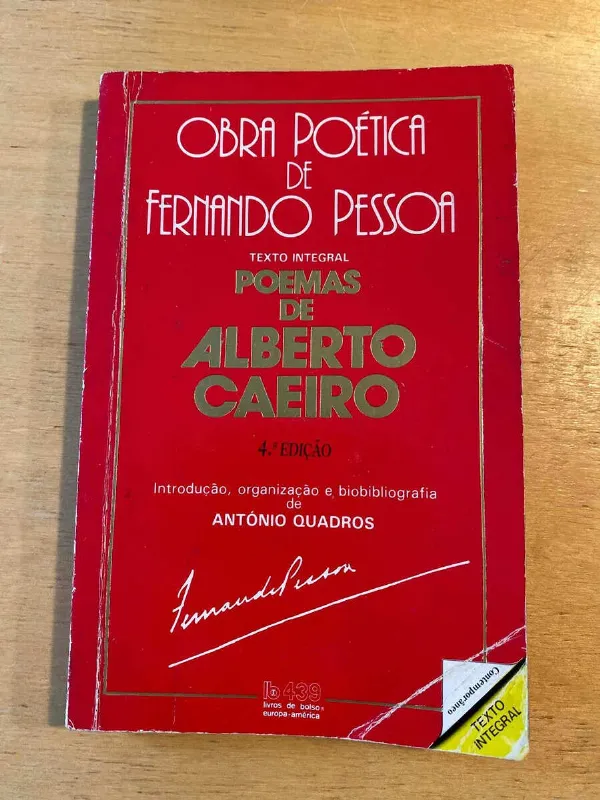 Tapa de Obra Poetica De Fernando Pessoa Poemas De Alberto Caeiro (c3