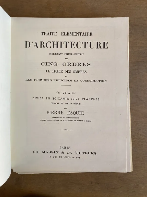 Traite elementaire d'architecture - Esquie, Pierre (2j0)