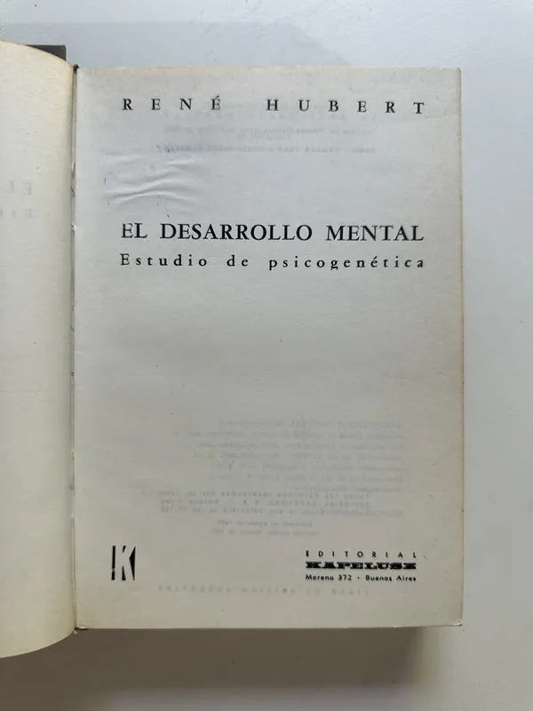 Tapa de El desarrollo mental - Hubert Rene (4B5)
