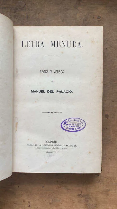 Letra Menuda. Prosa Y Versos - Del Palacio, Manuel (HH5)