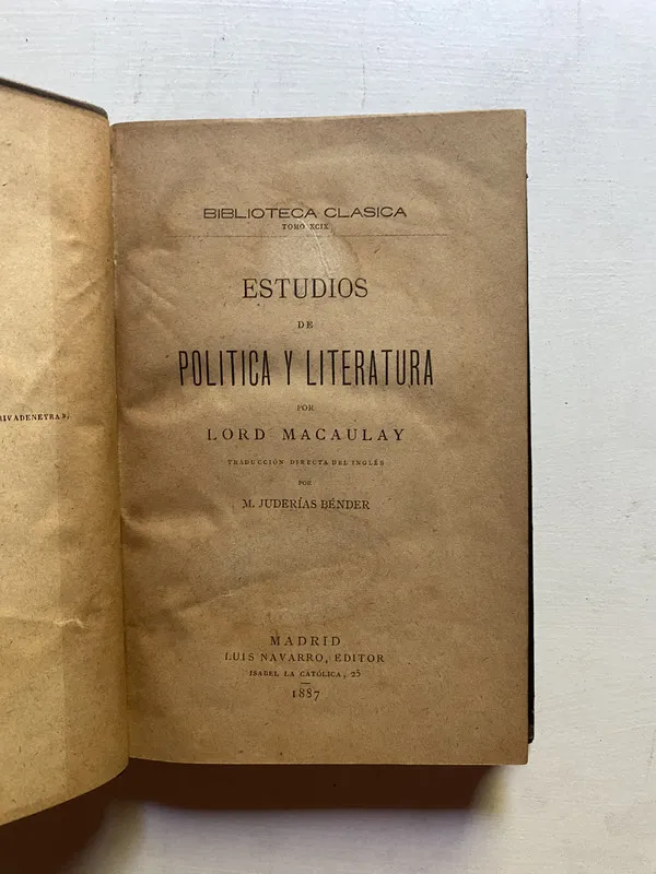 Estudios de politica y literatura - Lord Macaulay (4d2)