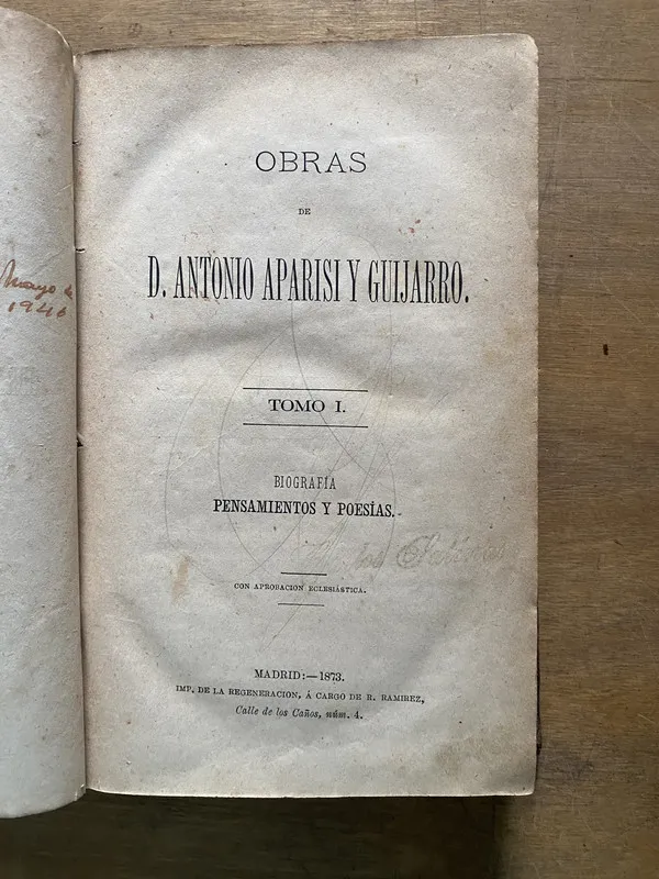 Tapa de Obras de D. Antonio Aparisi y - Aparisi y Guijarro (3z3)
