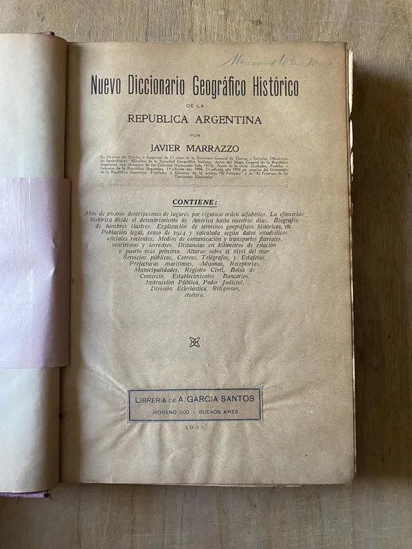 Tapa de Nuevo Diccionario Geografico Historico de - Marrazzo (3z2)