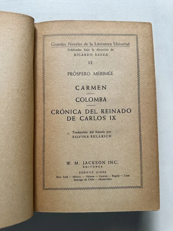 Tapa de Carmen; Colomba; Cronica del reinado de - Merimee (4S3)