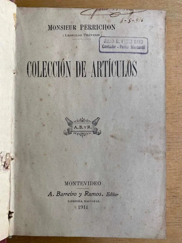 Tapa de Colección De Articulos - Monsieur Perrichon (thevenin) (e2)