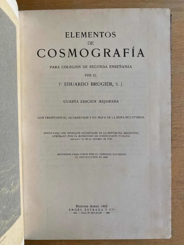 Tapa de Elementos De Cosmografia Para Colegios De- Brugier (G4)