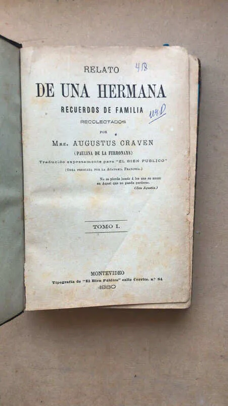 Relato De Una Hermana Recuerdos De Fam- Augustus Craven (Ñ4)