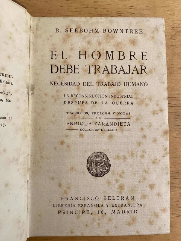 Tapa de El Hombre Debe Trabajar - Seebohm Rowntree, B. (h6)