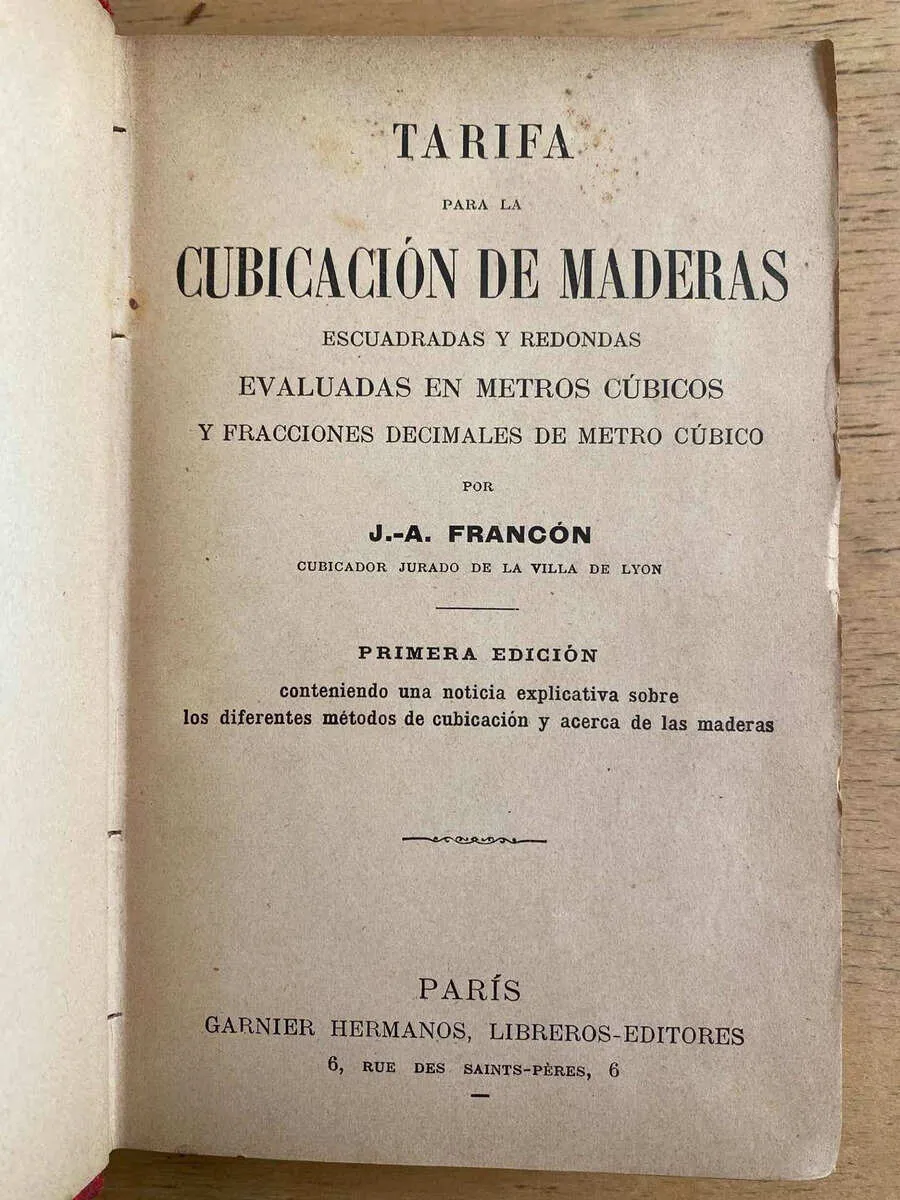 Tarifa Para La Cubicacion De Maderas - Fra.ncon, J. A (a7)