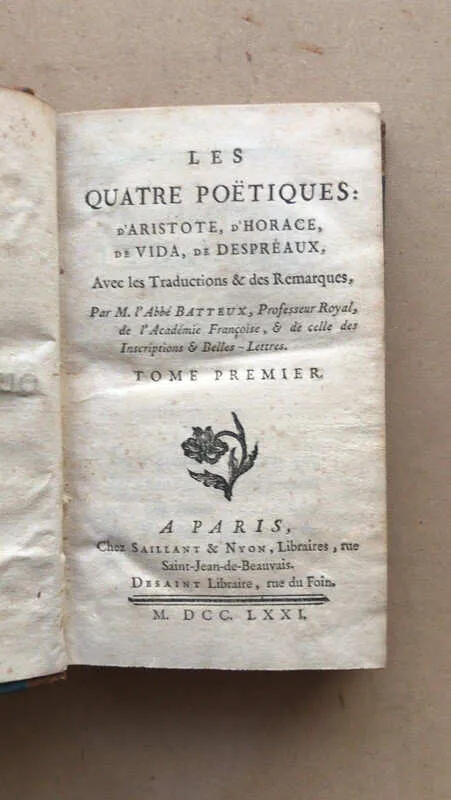 Les Quatre Poetiques D´aristote - Abbe Batteux (F6)