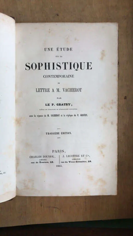 Une Etude Sur La Sophistique Contemporaine - Gratry (dd5)