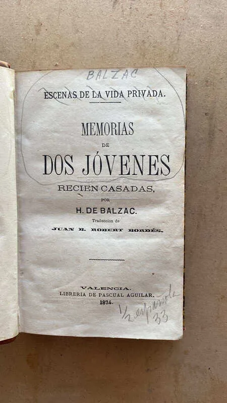 Memorias De Dos Jovenes Recien Casadas - Balzac, (u6)
