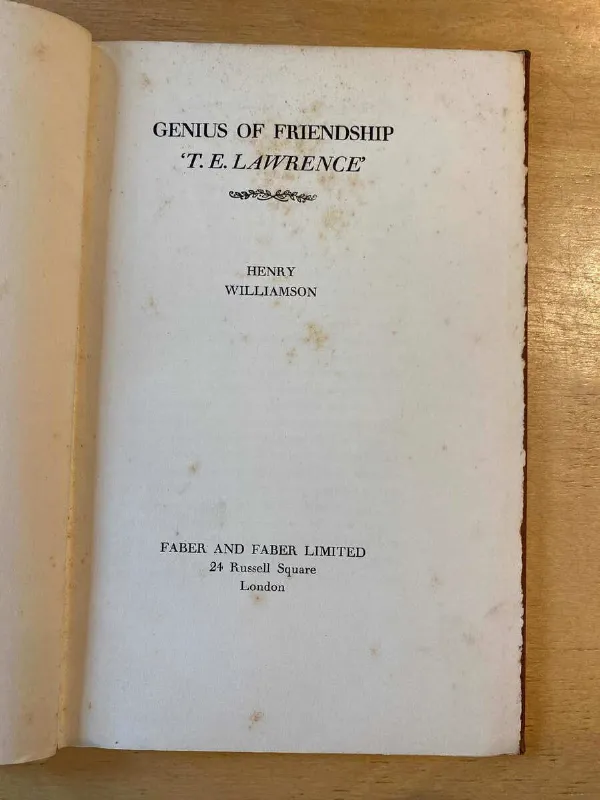 Tapa de Genius Of Friendship. T.e. Lawrence - Williamson, Henry (C4)