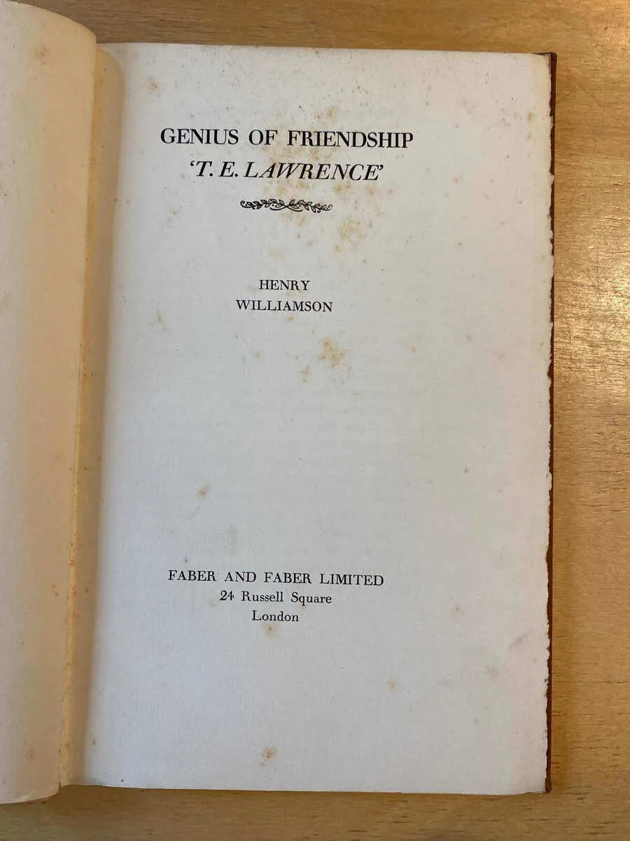 Genius Of Friendship. T.e. Lawrence - Williamson, Henry (C4)