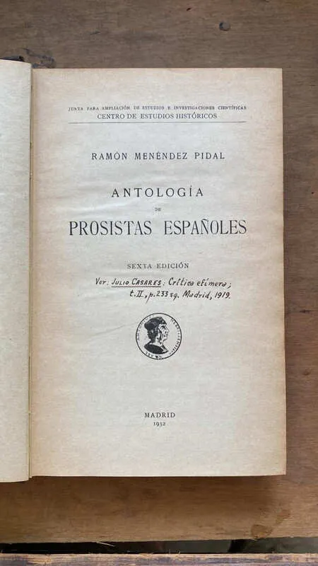 Antologia De Prosistas Españoles - Menendez Pidal (m5)
