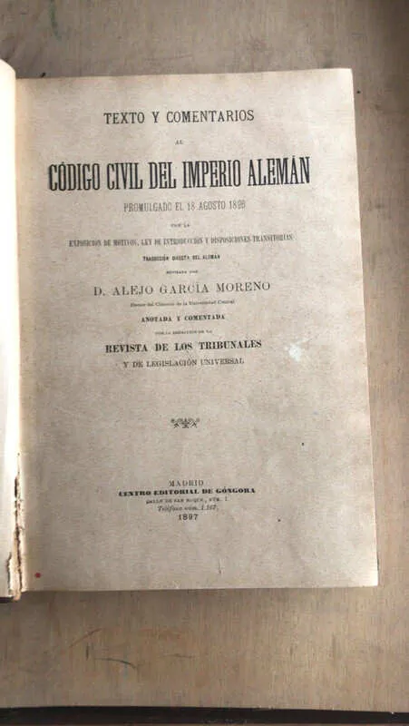 Textos Y Comentarios Al Codigo Civil Del Imperio Aleman (cc5