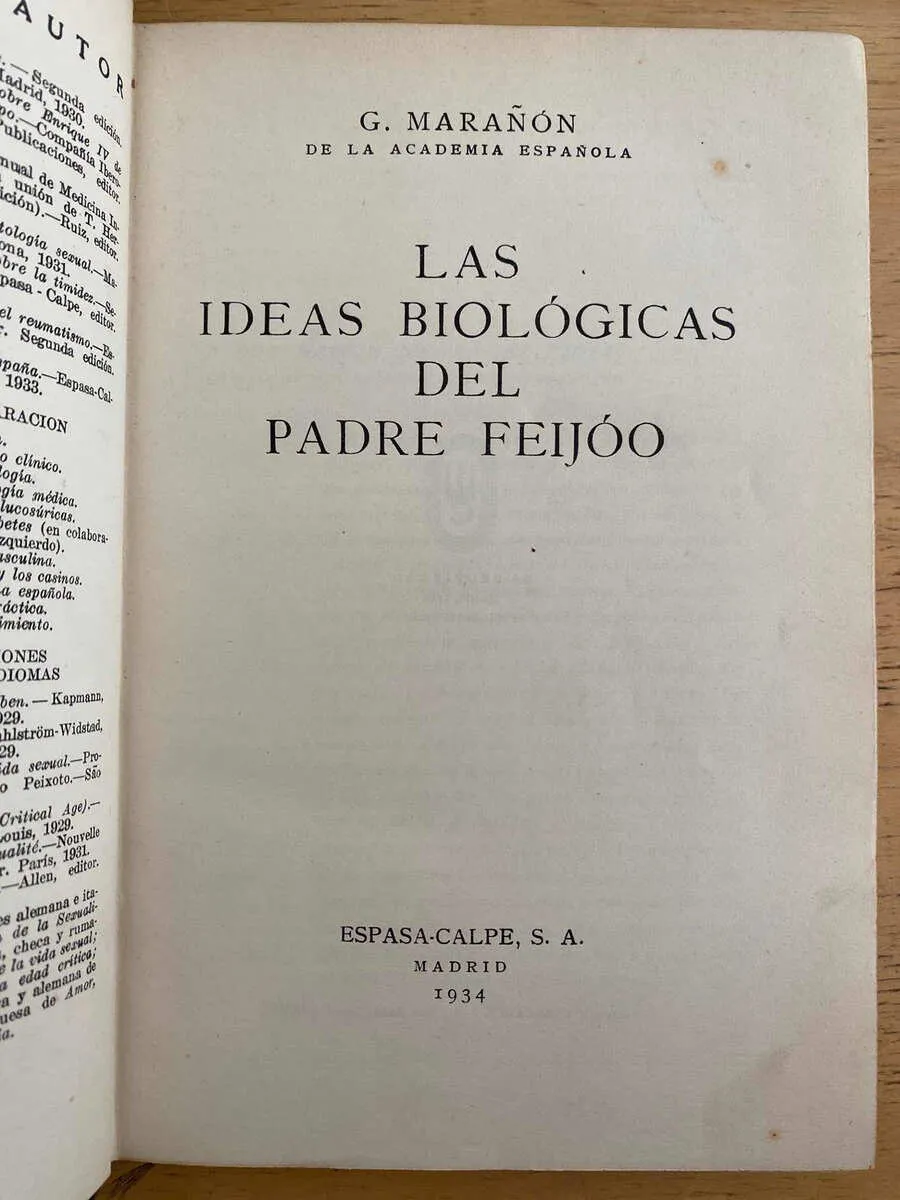 Las Ideas Biologicas Del Padre Feijoo - Marañon (h4)