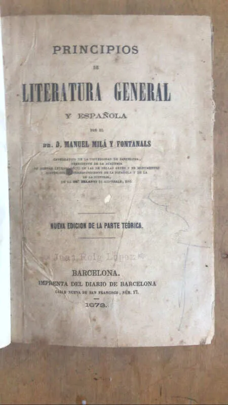 Principios De Literatura General y- Mila Y Fontanals (dd4)