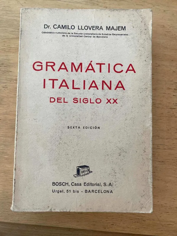 Tapa de Gramatica Italiana Del Siglo Xx - Llovera Majem, Camilo (W1)