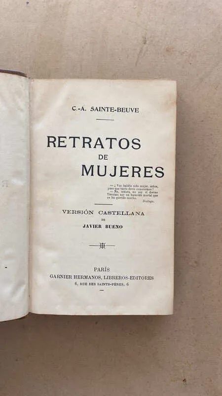 Retratos De Mujeres - Sainte Beuve, (n3)
