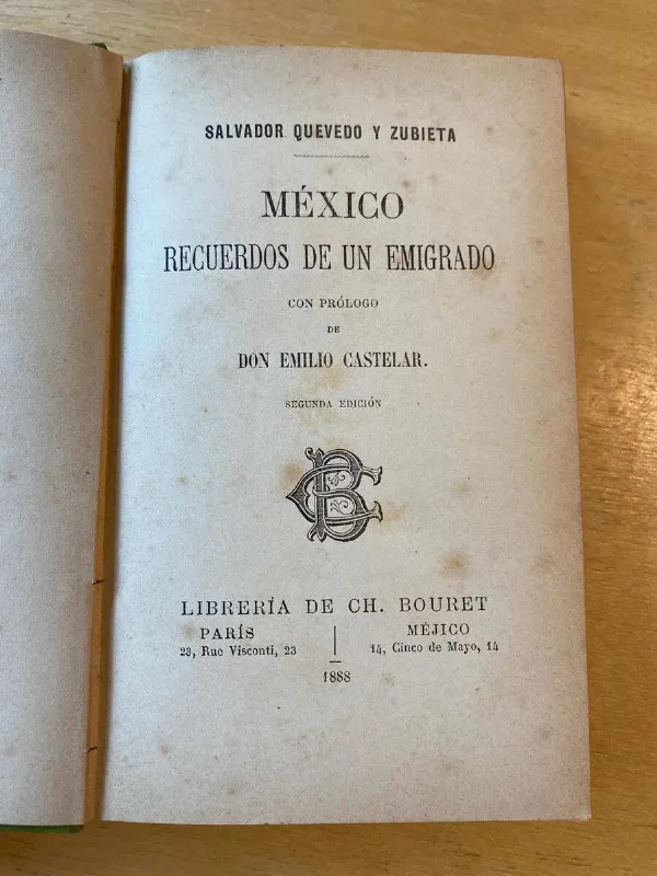 Tapa de Mexico, Recuerdos De Un Emigrado - Quevedo Y Zubieta, S (C4)