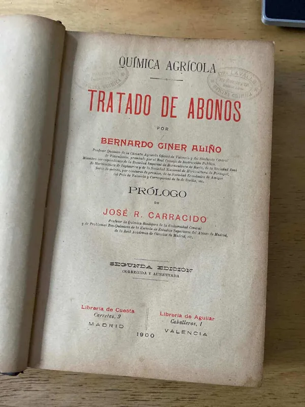 Tapa de Tratado De Abonos. Quimica Agricola - Giner Aliño, B. (B5)