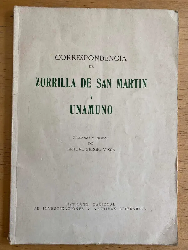 Tapa de Correspondencia De Zorrilla De San Martin Y Unamuno (F2)
